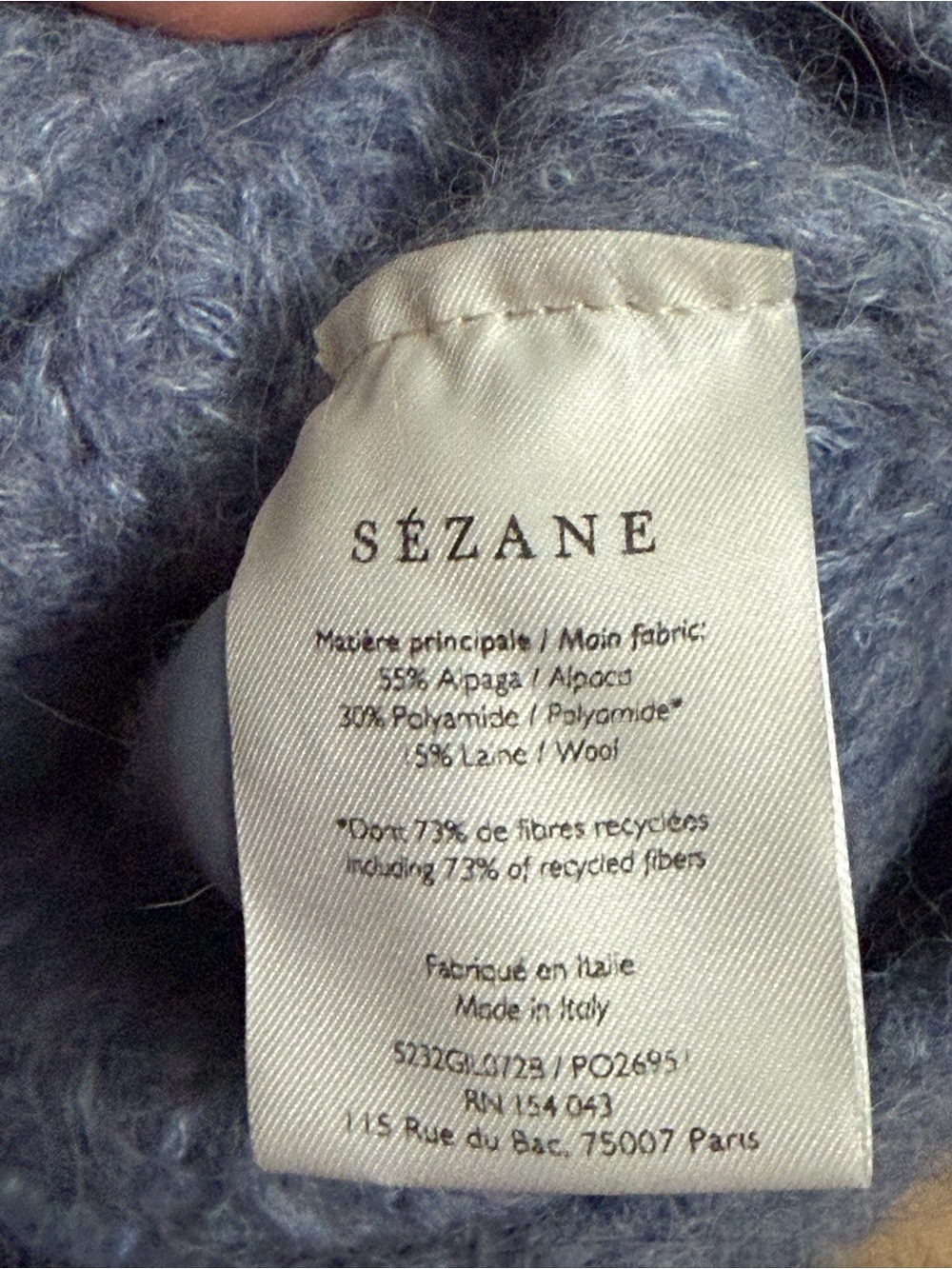 Sézane Chunky Heather Blue V-Neck Button Basile Cardigan Sweater - Picture 4 of 7